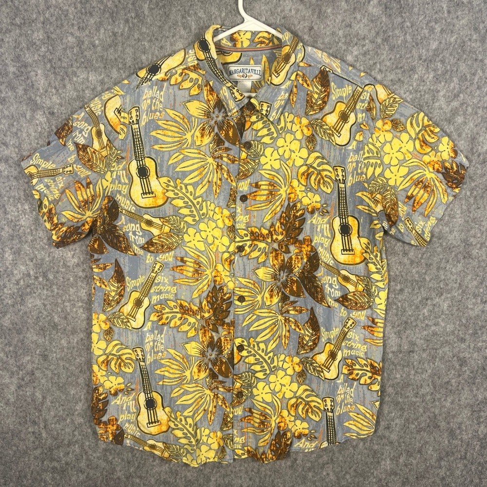 Margaritaville Men's XL Blue Ukulele Tropical Short Sleeve Button Down Shirt